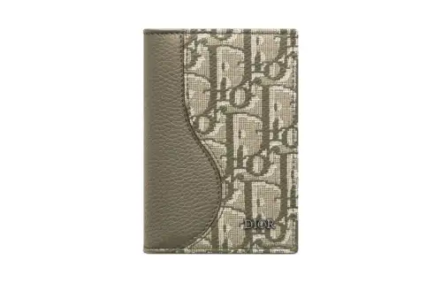 DIOR Saddle Fabric With Grain Cow Leather Card Holder Men's Khaki