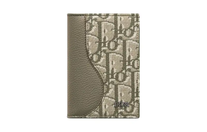 DIOR Saddle Fabric With Grain Cow Leather Card Holder Men's Khaki