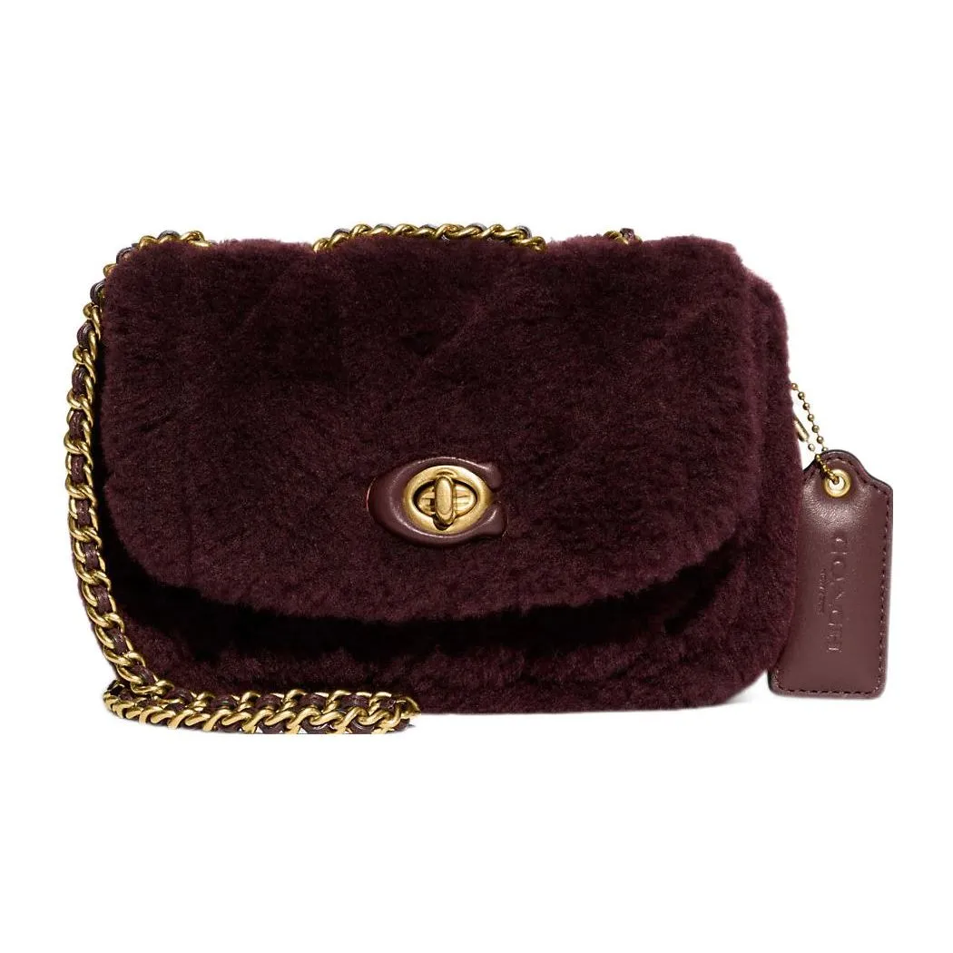 COACH Pillow Shearling And Smooth Leather Portable Crossbody Bag Shoulder Bag Small Women's Burgundy