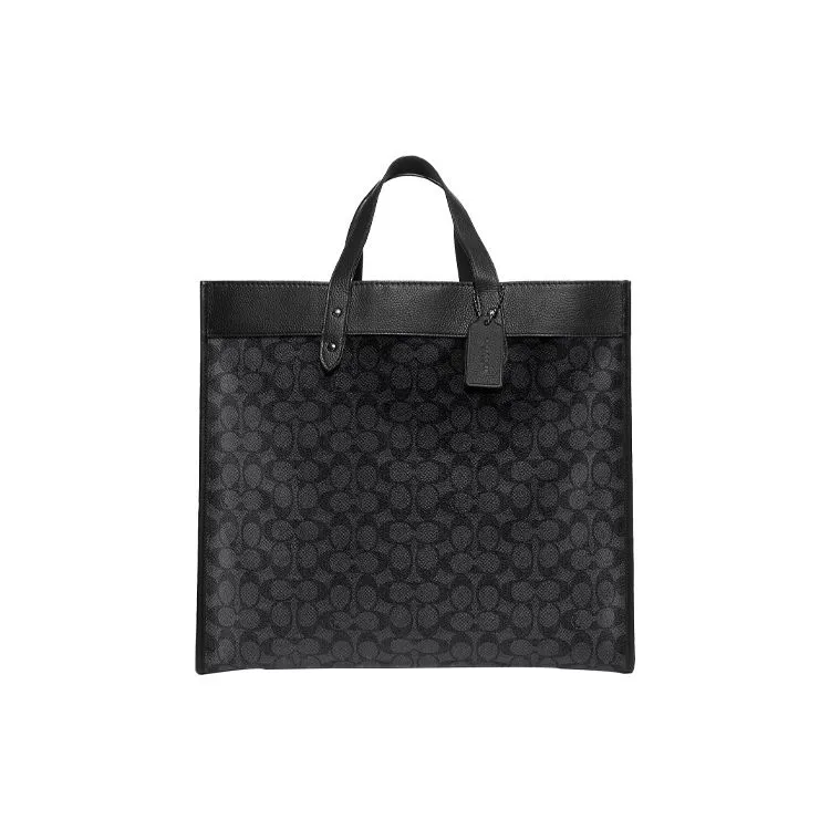 COACH Field Canvas With Leather Tote Bag, Shopping Bag, Shoulder Bag, Crossbody Bag, Handbag Large Women's Black