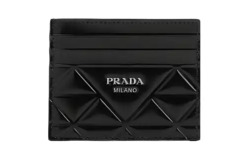 PRADA Leather Card Holder Men's Black