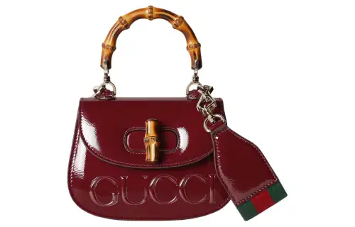 GUCCI Bamboo 1947 Patent Leather Shoulder Bag, Crossbody Bag, Handbag Mini Women's Dark Red