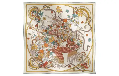 HERMES Silk Scarves Unisex Beige