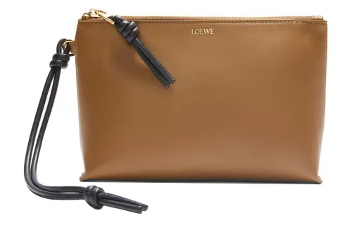 LOEWE Shiny Nappa Cow Leather Clutch Women's Oak & Black