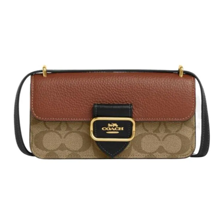 COACH Morgan Cow Leather With Artificial Leather Shoulder Bag, Crossbody Bag Small Women's Khaki & Red Brown & Black