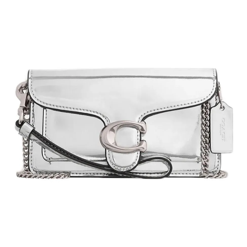 COACH Tabby Leather Messenger Bag, Handbag, Shoulder Bag Small Women's Silver