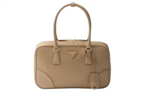 PRADA Fabric With Leather Shoulder Bag, Handbag Medium Women's Camel Brown