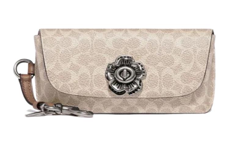 COACH Sunglass Case Canvas With Refined Leather Eyeglass Pouch Women's Milk Tea