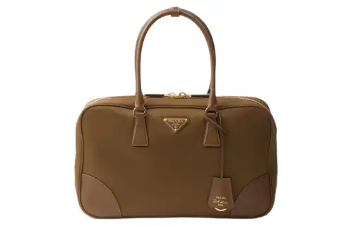 PRADA Fabric With Leather Handbag Large Women's Cork Beige