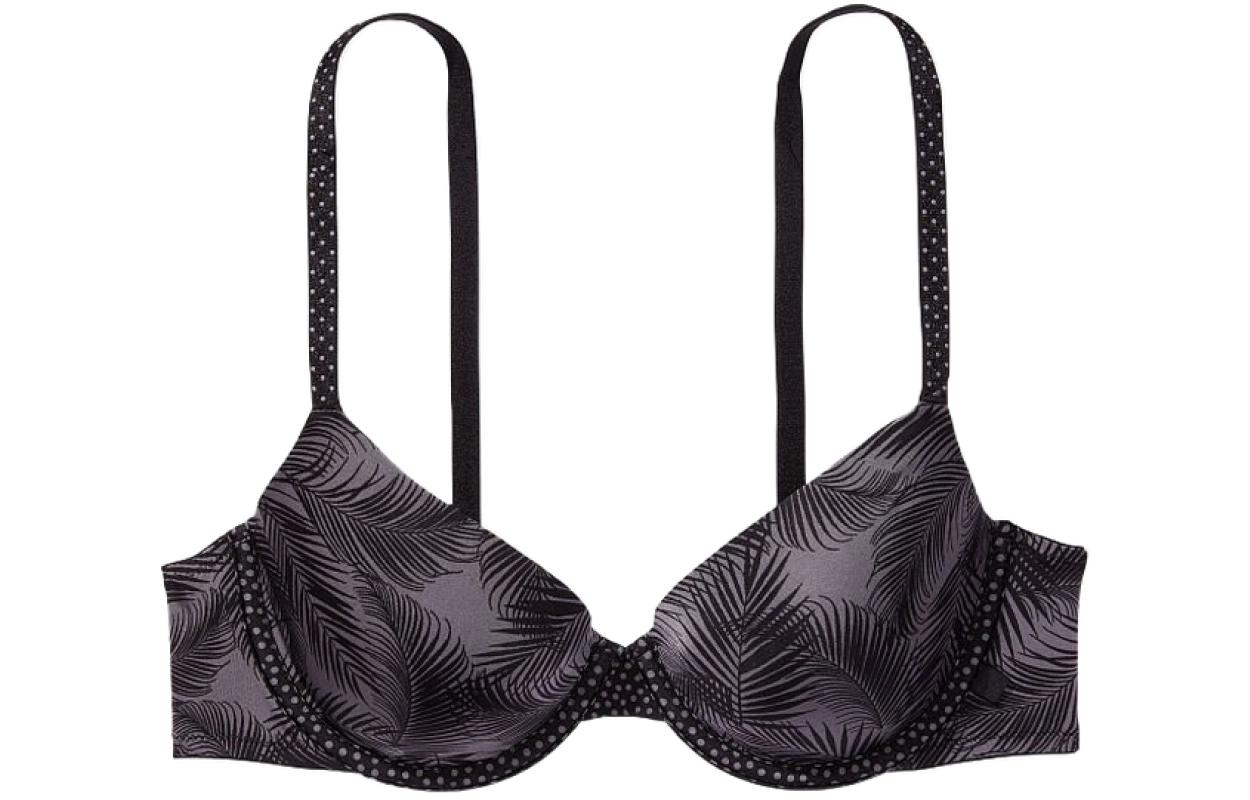 Victoria's Secret Victoria's Secret soft, stretchy, comfortable, thinly padded 3/4 cup bra for women, dark gray plant print