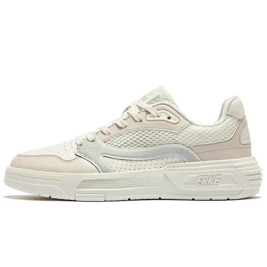 Erke Skateboard Shoes Women's Low-Top Microcrystalline White With Brush Gray