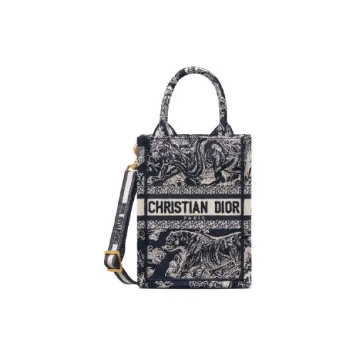DIOR BookTote Embroidery Sheet Music Bag Smartphone Pocket Tote Bag Single Shoulder Crossbody Handbag Mini Women's Blue