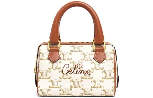CELINE Cow Leather Boston Bag, Handbag, Shoulder Bag, Crossbody Bag Mini Women's White