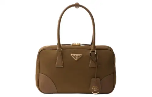 PRADA Fabric With Leather Shoulder Bag, Handbag Medium Women's Cork Beige