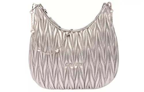 MIU MIU Matelassé Soft Sheepskin Leather Crossbody Bag, Shoulder Bag Women's Silver