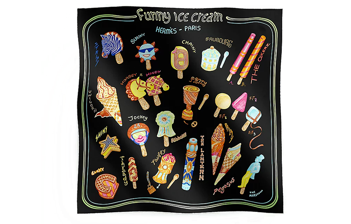 HERMES Printed Pattern Fun Ice Cream Scarves Men's Multicolor