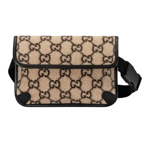 GUCCI Wool Fanny Pack, Sling Bag, Shoulder Bag, Crossbody Bag Unisex Beige/Black