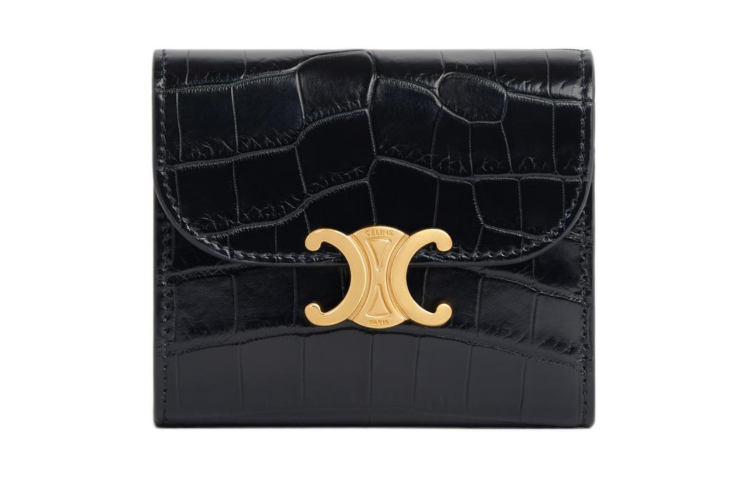 CELINE Triomphe Crocodile Leather Wallet Small Women's Black