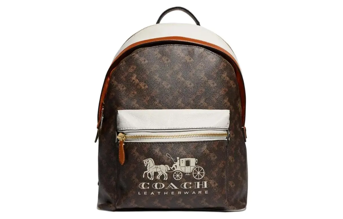 COACH Charter Canvas With Leather Backpack Large Women's Black & White