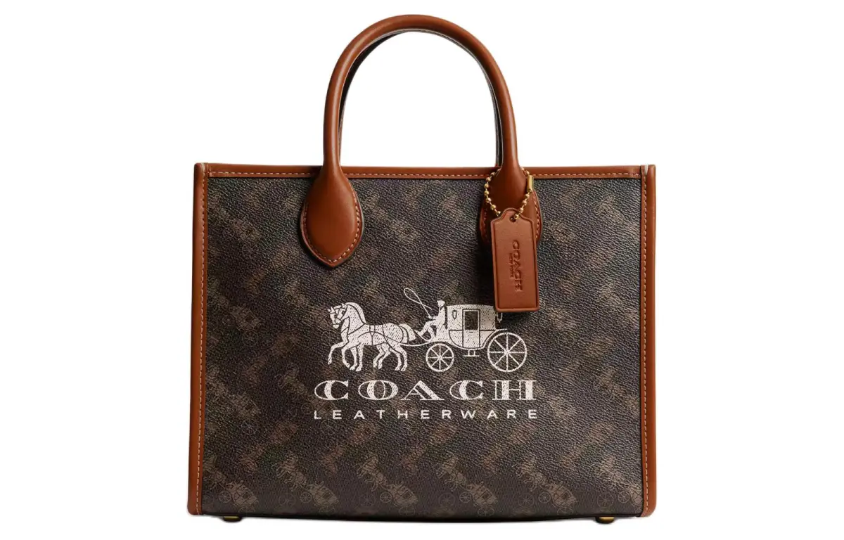 COACH Ace Coated Canvas With Calfskin Handbag Medium Women's Brass Plated Polished Amber Truffle