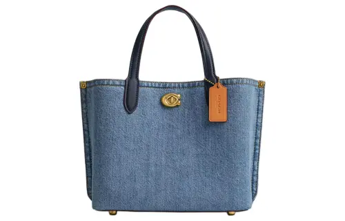 COACH Willow Denim Shoulder Bag, Crossbody Bag, Handbag Medium Women's Brass & Indigo