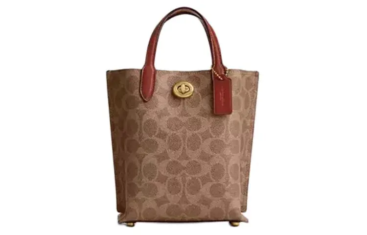 COACH Willow Cow Leather With Coated Canvas Crossbody Handbag Small Women's Brass & Cinnamon & Rusty Red