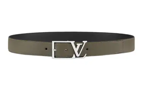 LOUIS VUITTON Metal Leather Palladium Leather Belts Men's Green Width 3.5cm