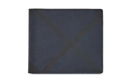 Burberry London Plaid With Leather Wallet Men's Dark Blue/Black