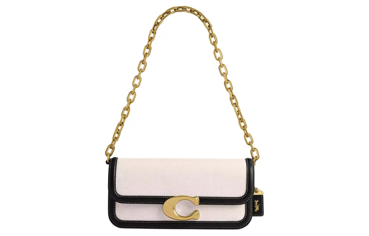 COACH IDOL Canvas With Leather Handbag, Shoulder Bag Medium Women's Black & Brass