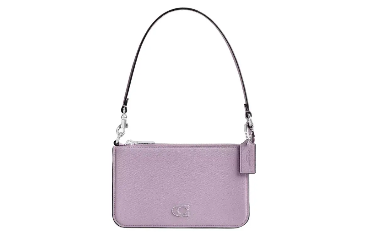 COACH Pouch Leather Paneled Canvas Handbag, Shoulder Bag Small Women's Purple