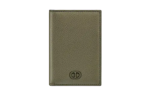 DIOR Grain Calfskin Card Holder Men's Khaki