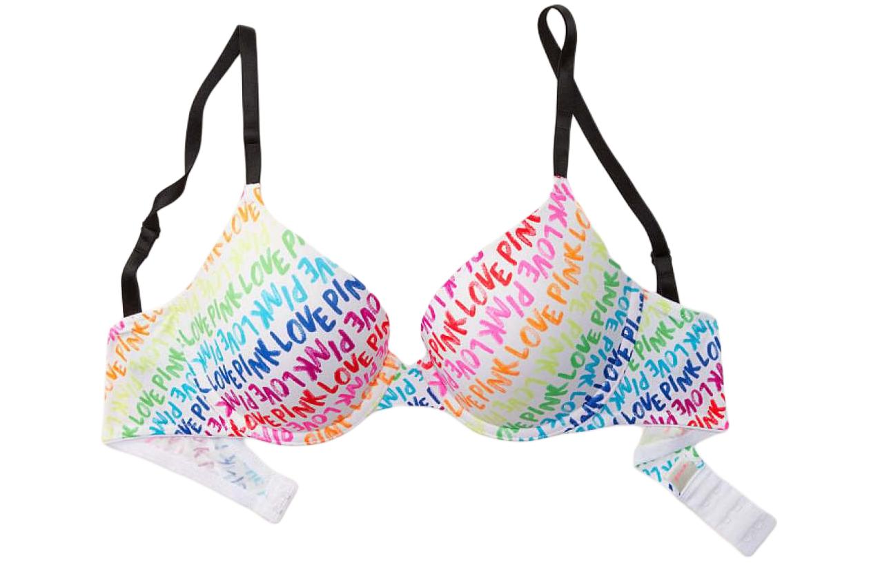 Victoria's Secret Victoria's Secret PINK Girl 1690 Thick Coasters Gathered Stylish Stable Support Rounded External Expansion Small Breasts Show Large Glossy Seamless Glossy 3/4 Cup Underwired Underwear Bra Women's Color Letter Print