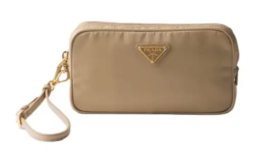 PRADA Re Edition Recycled Nylon Clutch Women's Camel Brown