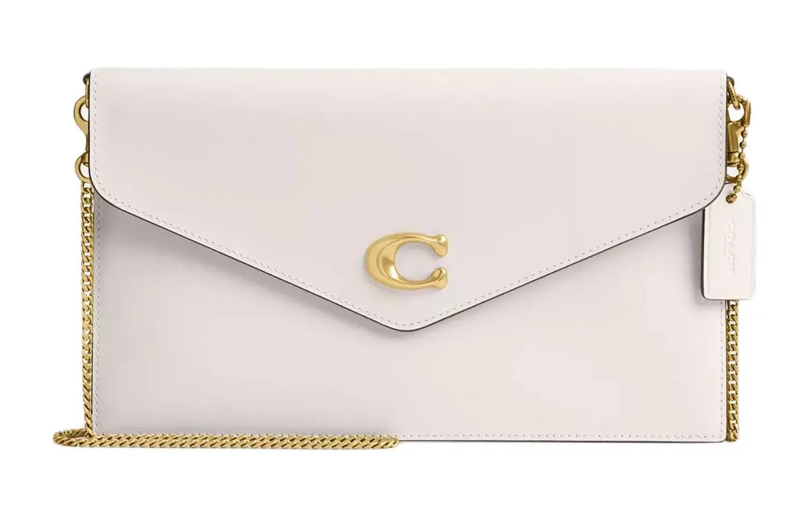 COACH Calfskin One Shoulder Crossbody Clutch Large Women's Brass & Chalk