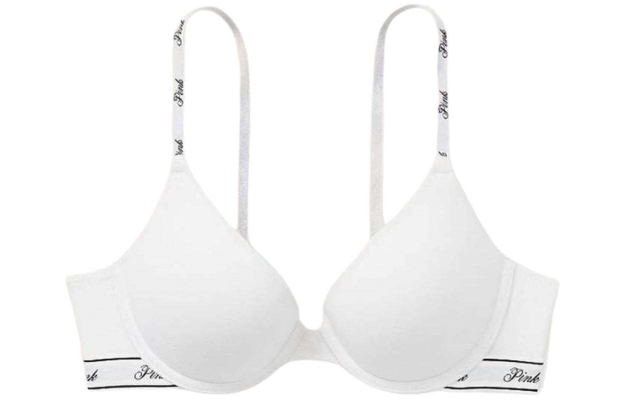 Victoria's Secret Victoria's Secret PINK Girl 1745 push-up padded stable support underwired logo shoulder straps nude-feeling bra, women's white