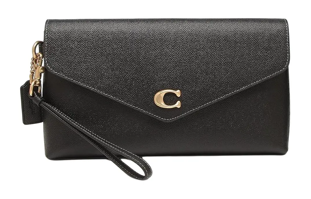COACH Wyn Grain Leather Wrist Bag Handbag Large Women's Black