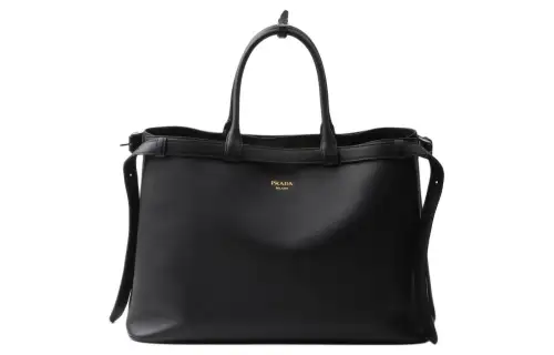 PRADA Buckle Leather Handbag Men's Black