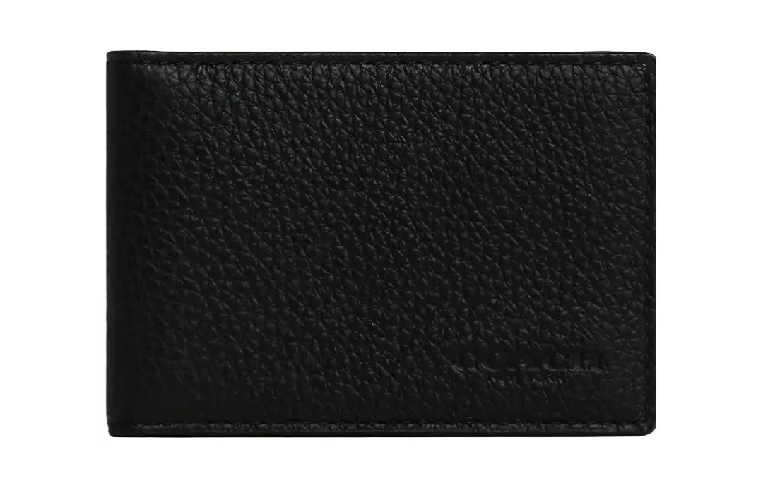COACH Billfold Wallet Pebbled Leather Wallet, Card Holder Women's Black
