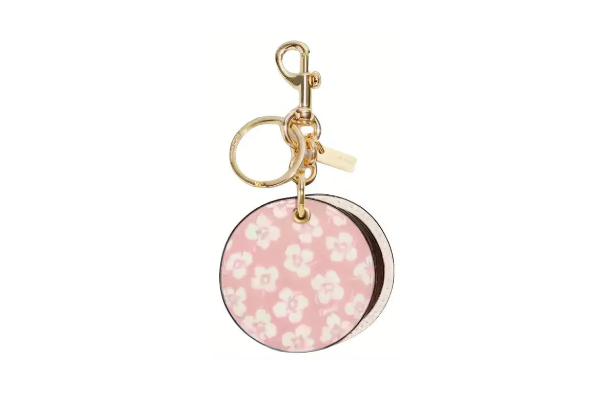 COACH Bag Charm Canvas With Leather Mirror Bag Charm Bag Merch Women's Pink & White