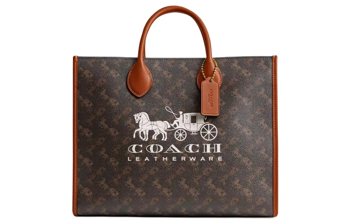 COACH Ace Coated Canvas With Leather Handbag Large Women's Brass Plated Polished Amber Truffle