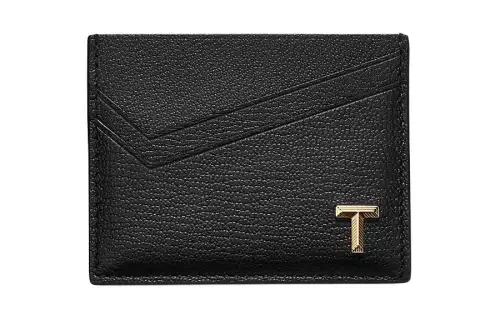 TIFFANY & CO. T Series Goatskin Card Holder Women's Black