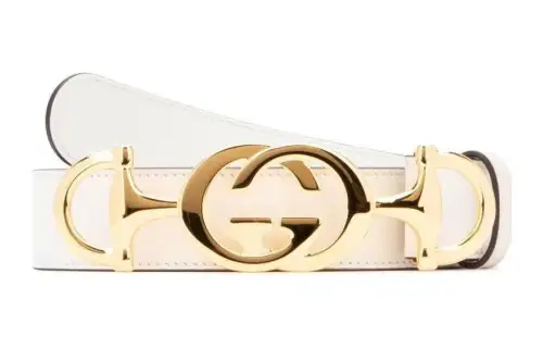 GUCCI Metal Leather Belts Women's White Width 3cm