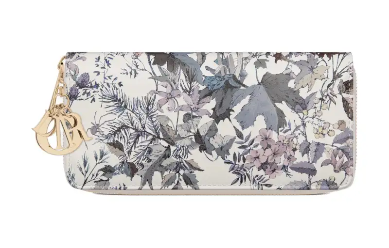 DIOR Lady Dior Calfskin Wallet Women's White & Multicolor