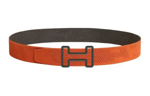 HERMES H Letter Styling Smooth Buckle Belts Men's Orange Brown Width 3.8CM