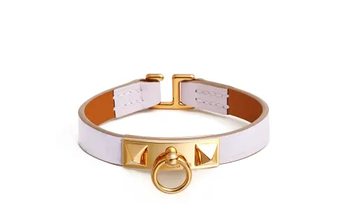 HERMES Rivale Calfskin, Gold Plated Wristbands Women's Fuchsia