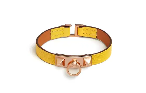 HERMES Rivale Goatskin, Hardware Accessories Wristbands Women's Yellow