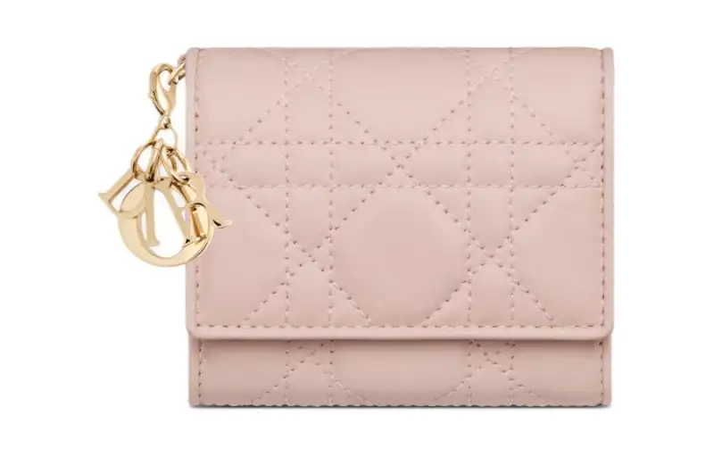 DIOR Lady Dior Soft Lambskin Handbag Clutch Card Holder Wallet Women's Light Pink