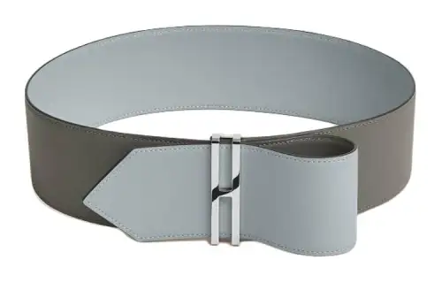 HERMES Elan Palladium Plated Calfskin Leather Belts Women's Gray/Blue Width 6.6cm