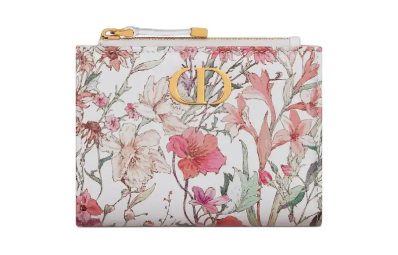 DIOR Caro Calfskin Wallet Women's White & Multicolor
