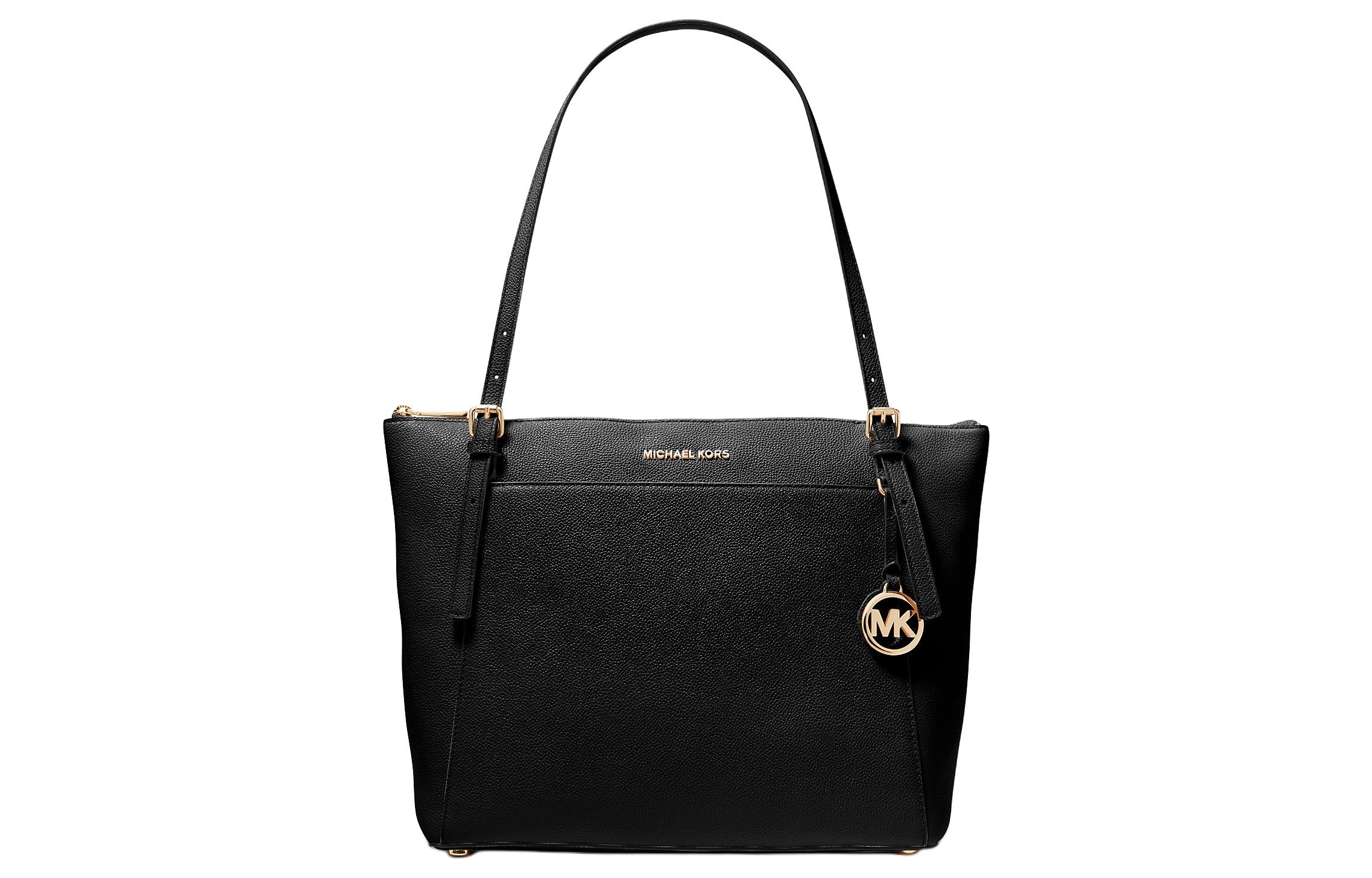 MICHAEL KORS Voyager Litchi Grain Leather Tote Bag, Shopping Bag, Shoulder Bag, Handbag Large Women's Black